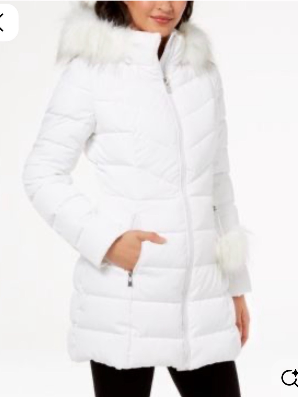 INC International Concepts White Quilted Faux-Fur Hood Puffer Coat